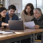 Personas de distintas edades revisan una postulación al Subsidio Unificado al Empleo en una imagen editorial