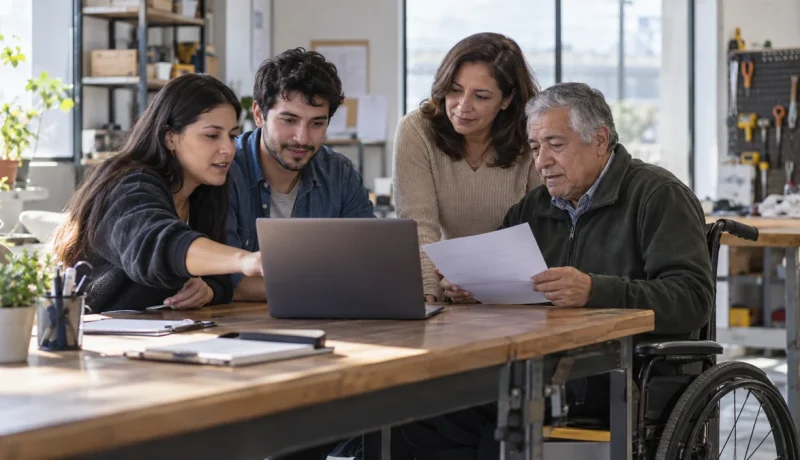 Personas de distintas edades revisan una postulación al Subsidio Unificado al Empleo en una imagen editorial
