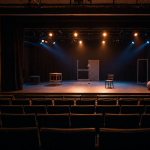 Sala de teatro vacía iluminada antes de una función en Valparaíso
