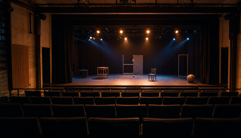 Sala de teatro vacía iluminada antes de una función en Valparaíso